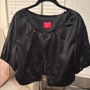 Elle Black Satin cropped jacket with jewel Accents